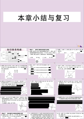 (通用)秋八年级数学上册 第十二章 全等三角形小结与复习习题讲评课件 (新版)新人教版 课件