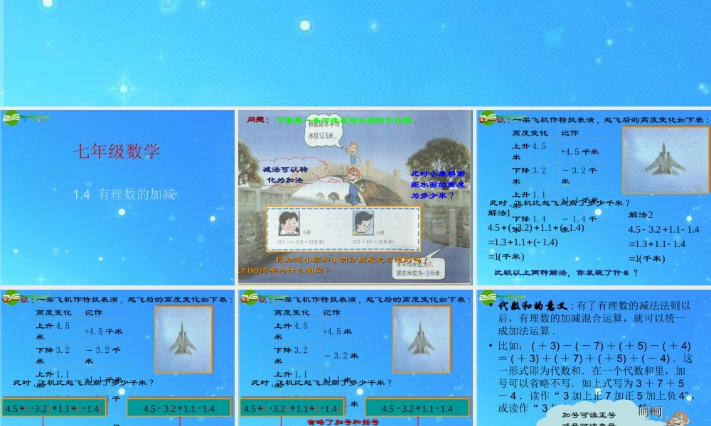 七年级数学上册 1.4有理数的加减课件 沪科版 课件