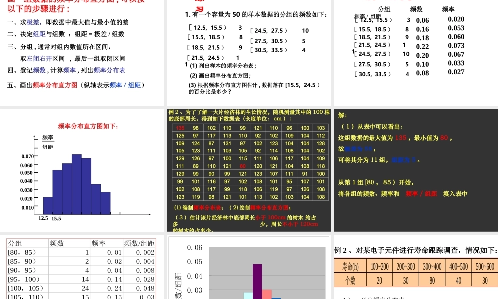 221用样本的频率分布估计总体分布1 12周课件