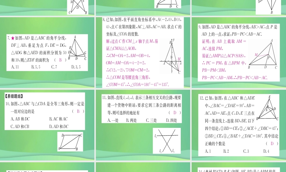 (江西专用)八年级数学上册 期末复习二 全等三角形作业课件 (新版)新人教版 课件