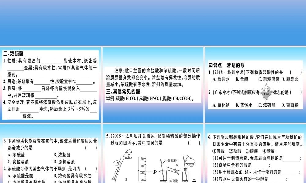 九年级化学下册 第十单元 酸和碱 课题1 第2课时 常见的酸习题课件 新人教版 课件