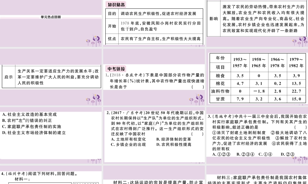 (玉林专版)八年级历史下册 第三单元 中国特色社会主义道路小结习题课件 新人教版 课件