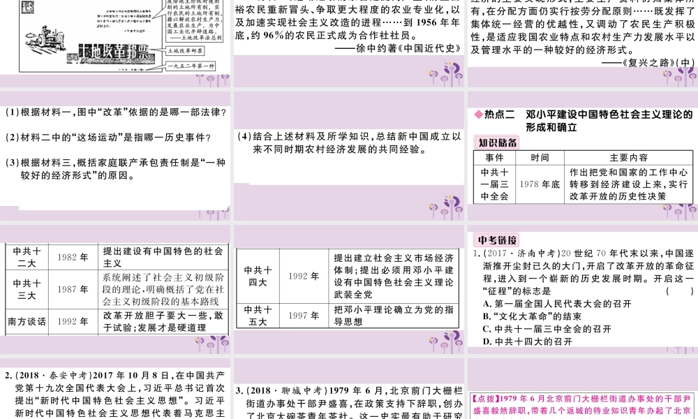 (玉林专版)八年级历史下册 第三单元 中国特色社会主义道路小结习题课件 新人教版 课件