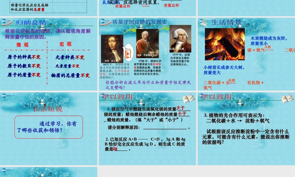 九年级化学上册 第五单元 第一节 化学反应中的质量守恒课件1 (新版)鲁教版 课件