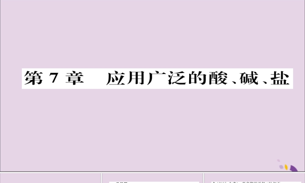 (遵义专版)中考化学总复习 第1编 教材知识梳理篇 第7章 应用广泛的酸、碱、盐 课时1 溶液的酸碱性 常见的酸和碱(精练)课件