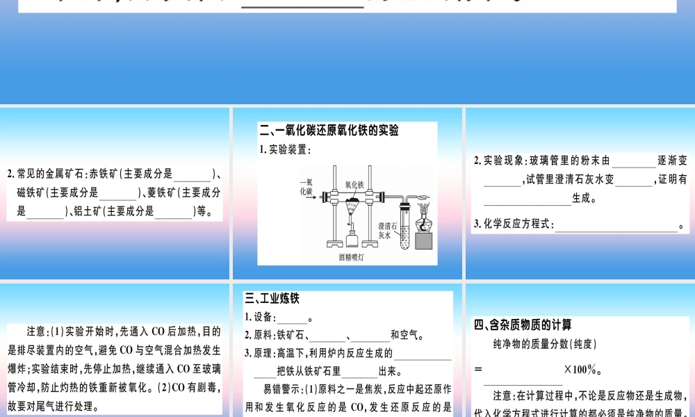 九年级化学下册 第八单元 金属和金属材料 第1课时 铁的冶炼习题课件 (新版)新人教版 课件