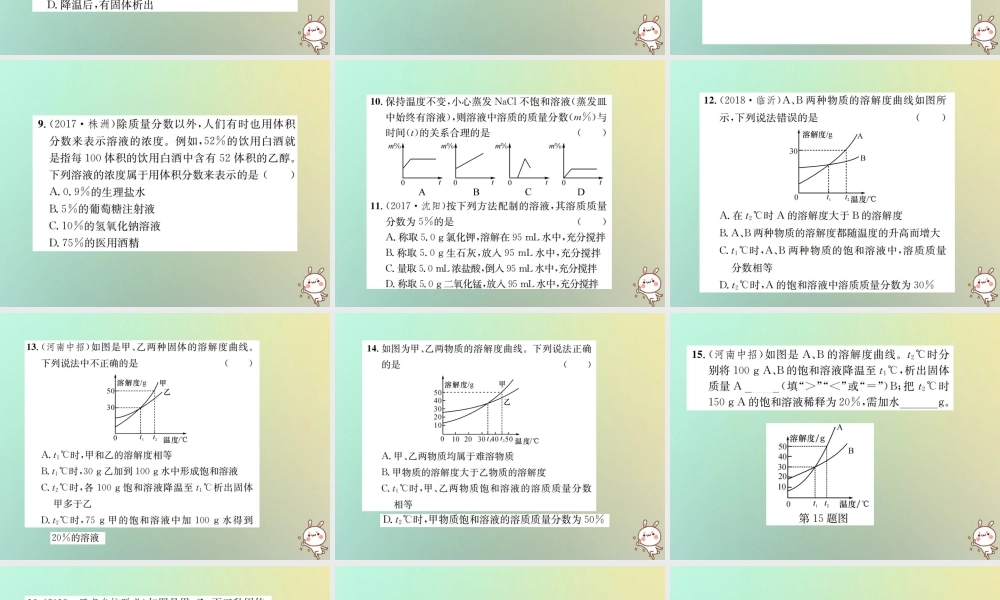 九年级化学下册 第九单元 溶液 课题3 溶液的浓度 第1课时 溶质的质量分数习题课件 (新版)新人教版 课件