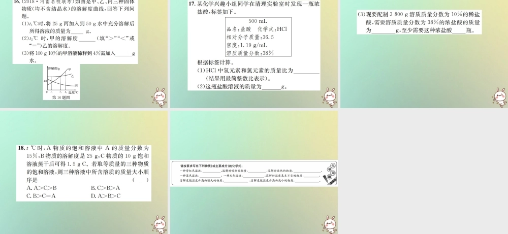 九年级化学下册 第九单元 溶液 课题3 溶液的浓度 第1课时 溶质的质量分数习题课件 (新版)新人教版 课件