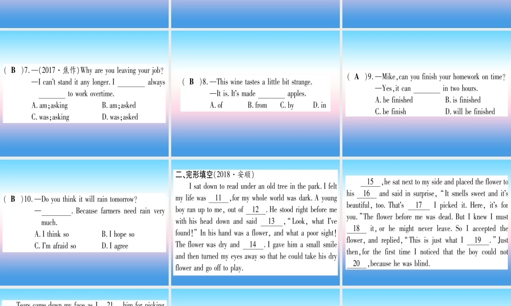 (湖北专用版)版中考英语复习 第一篇 教材系统复习 考点精练十八 九全 Units 5 6实用课件
