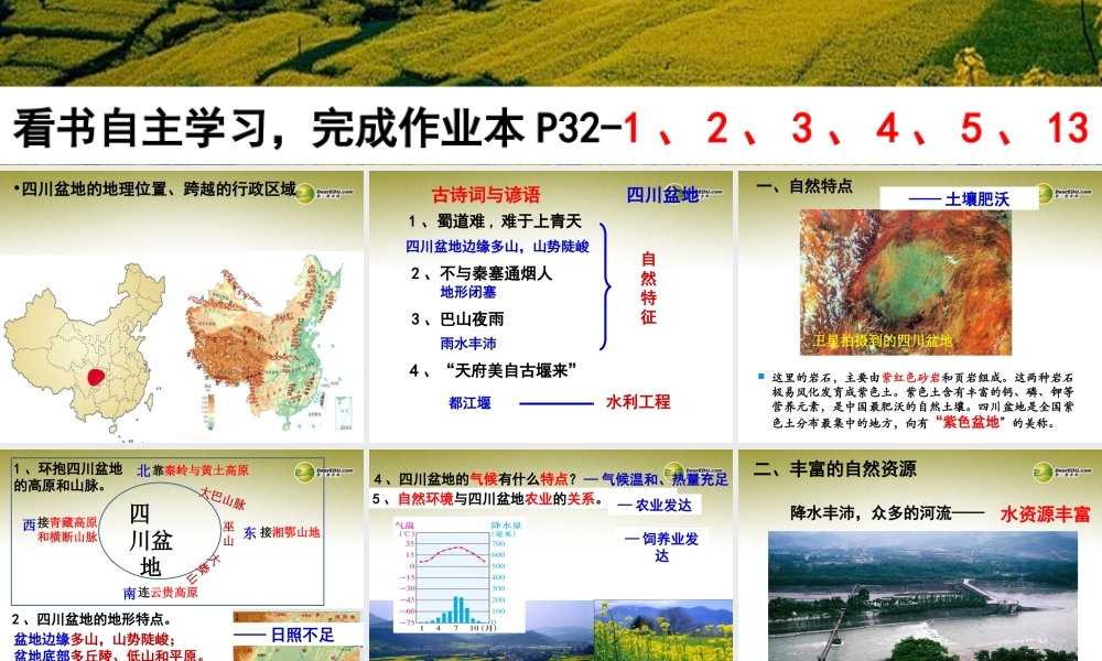 七年级历史与社会上册 第二单元第二课第三框富庶的四川盆地课件 人教版 课件