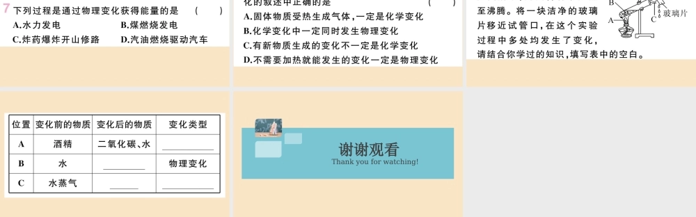 (湖北专版)九年级化学上册 第一单元 走进化学世界 课题1 物质的变化和性质 第1课时 物质的变化作业课件 (新版)新人教版 课件