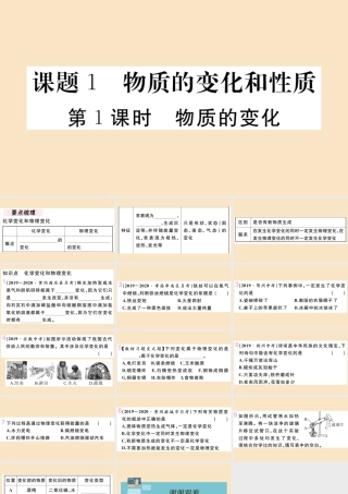 (湖北专版)九年级化学上册 第一单元 走进化学世界 课题1 物质的变化和性质 第1课时 物质的变化作业课件 (新版)新人教版 课件