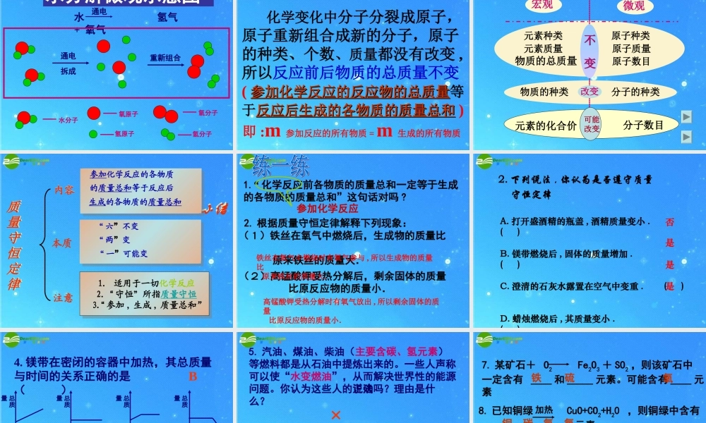 九年级化学 定量认识化学变化 课件 沪教版 课件