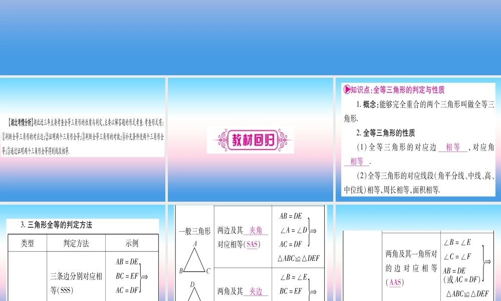 (湖北专版)中考数学总复习 第1轮 考点系统复习 第4章 三角形 第4节 全等三角形习题课件
