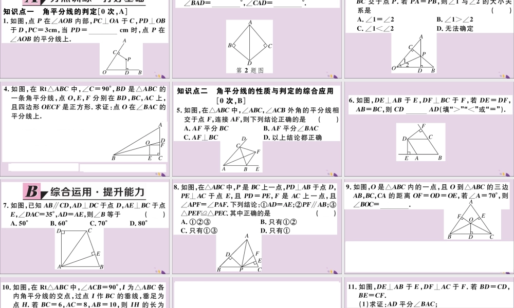 (河北专版)八年级数学上册 12.3 角的平分线的性质 第2课时 角平分线的判定习题课件 (新版)新人教版 课件