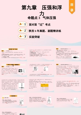 中考物理一轮复习 基础考点一遍过 第十章 压强和浮力 命题点3 气体压强课件