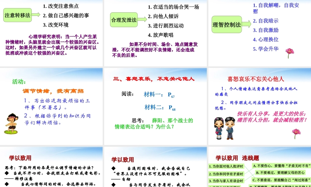七年级政治 62(学会控制情绪)课件