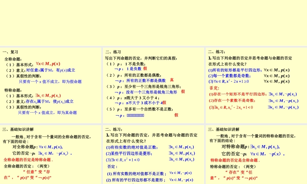 1.4.2 全称量词与存在量词(2) 高三数学第一章 小结与复习课件(打包)人教版选修2-1 高三数学第一章 小结与复习课件(打包)人教版选修2-1