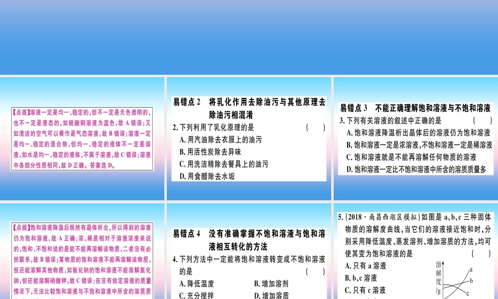 九年级化学下册 第九单元 溶液易错强化训练习题课件 (新版)新人教版 课件