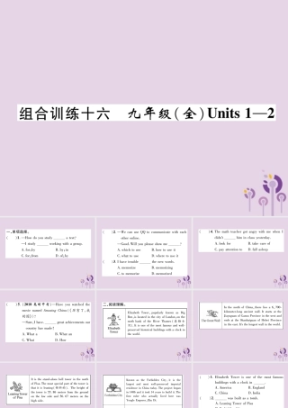 中考英语总复习 第一篇 教材知识梳理篇 组合训练16 九全 Units 1 2(精练)课件