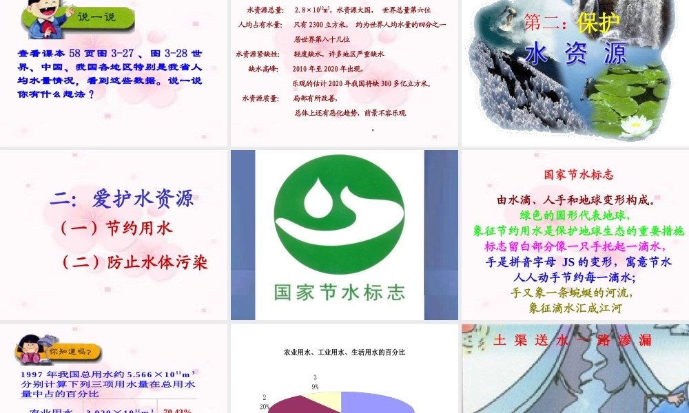 九年级化学爱护水资源课件一 新课标 人教版 课件