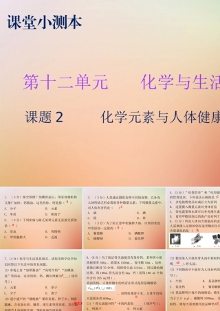 九年级化学下册 第十二单元 化学与生活 课题2 化学元素与人体健康(小测本)课件 (新版)新人教版 课件