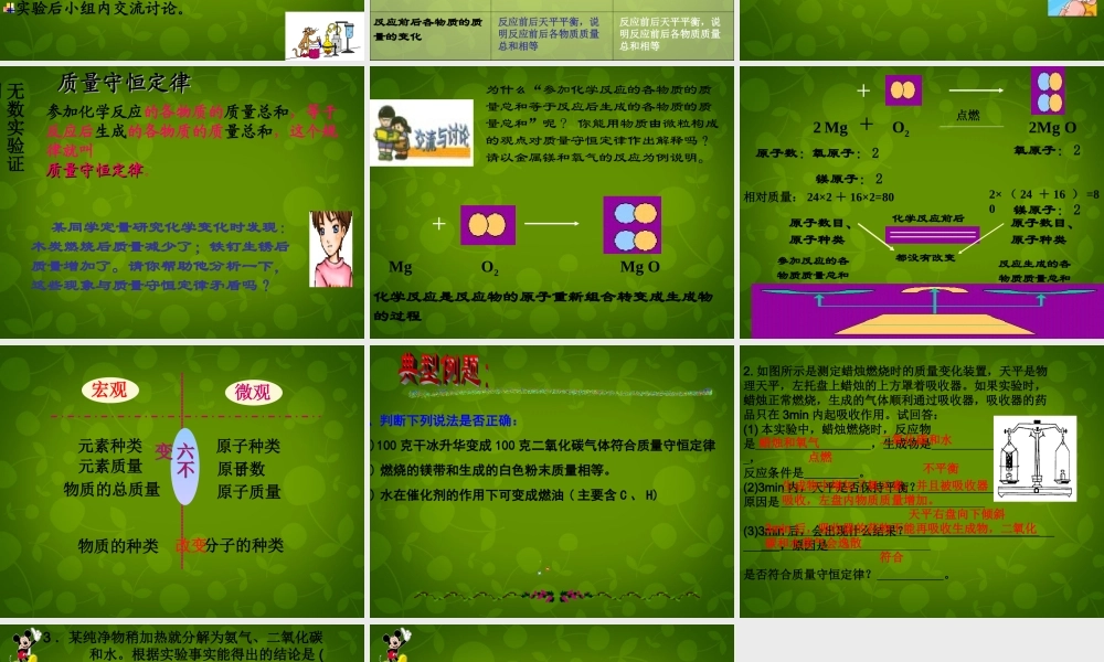 九年级化学上册 第4章 第2节 化学反应中的质量关系课件 (新版)沪教版 课件