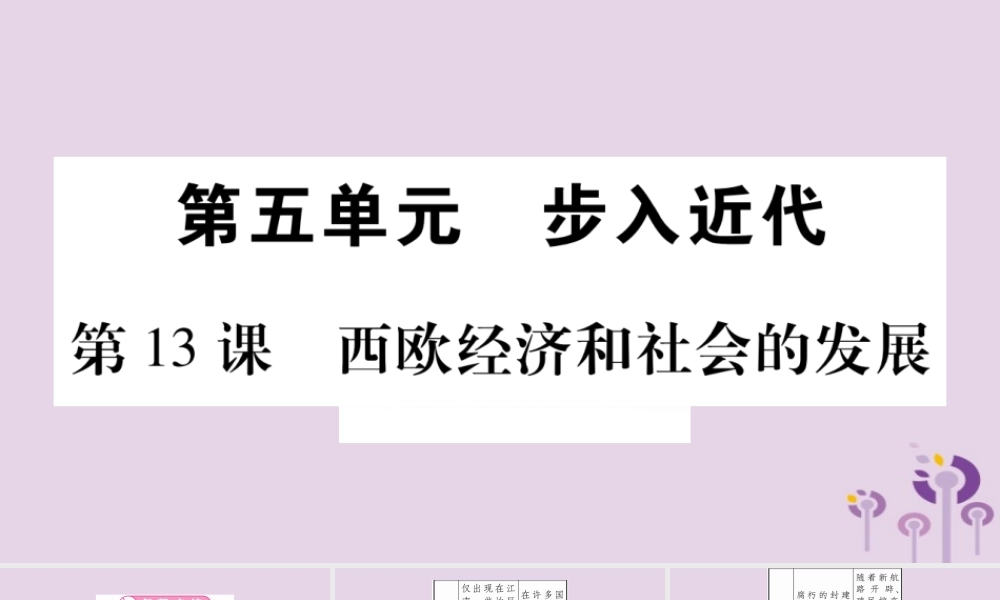 九年级历史上册 第5单元 步入近代 第13课 西欧经济和社会的发展习题课件 新人教版 课件