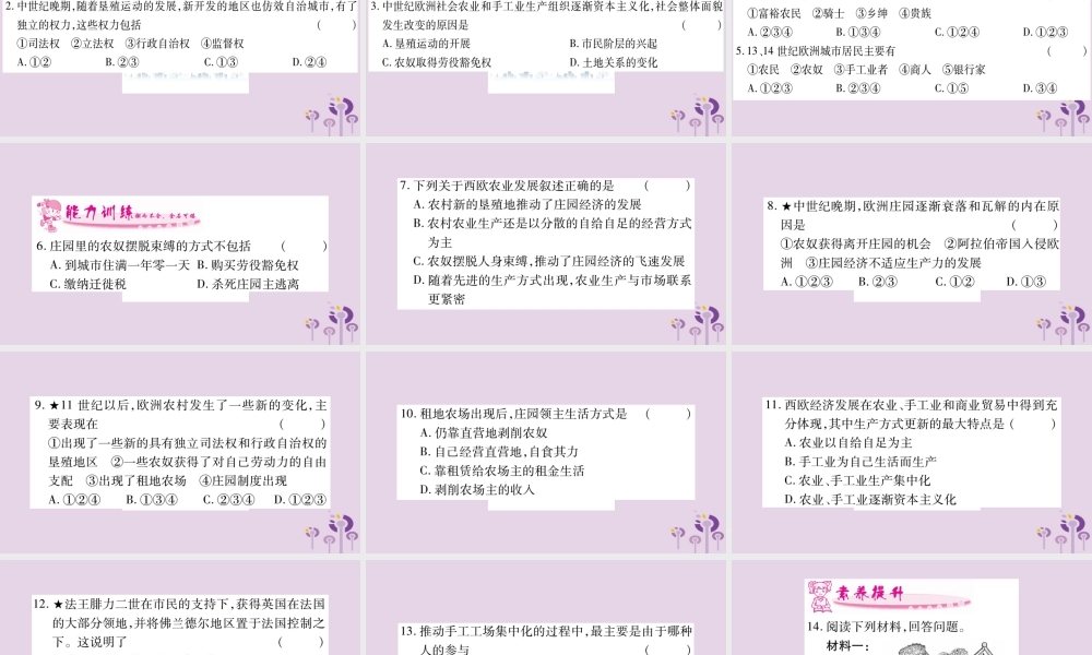 九年级历史上册 第5单元 步入近代 第13课 西欧经济和社会的发展习题课件 新人教版 课件