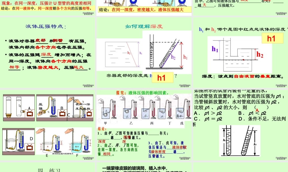 中考物理液体压强复习课件 粤教沪版 课件
