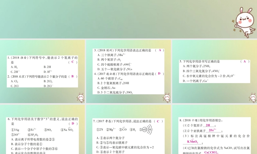 九年级化学上册 小专题6 化学符号周围数字的含义课件 (新版)新人教版 课件