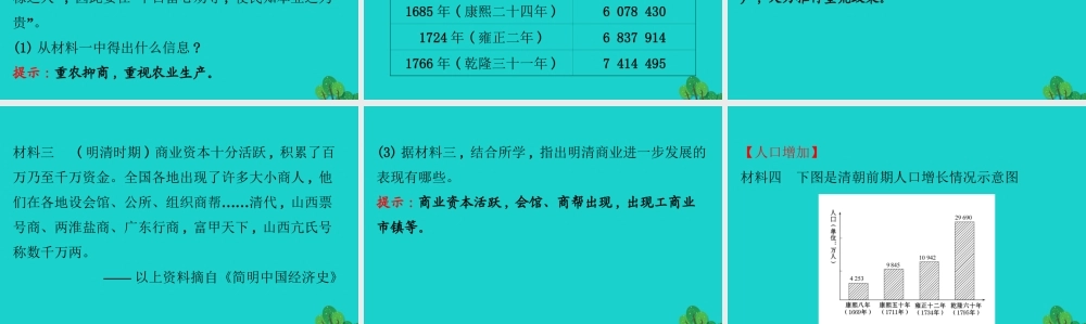 七年级历史下册 第三单元 明清时期：统一多民族国家的巩固与发展 第19课清朝前期社会经济的发展习题课件 新人教版 课件