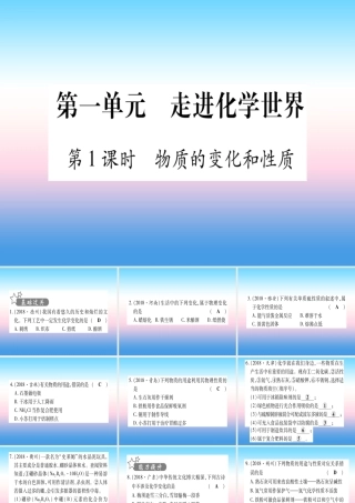 (云南专用)中考化学总复习 第1部分 教材系统复习 九上 第1单元 走进化学世界 第1课时 物质的变化和性质(精练)课件