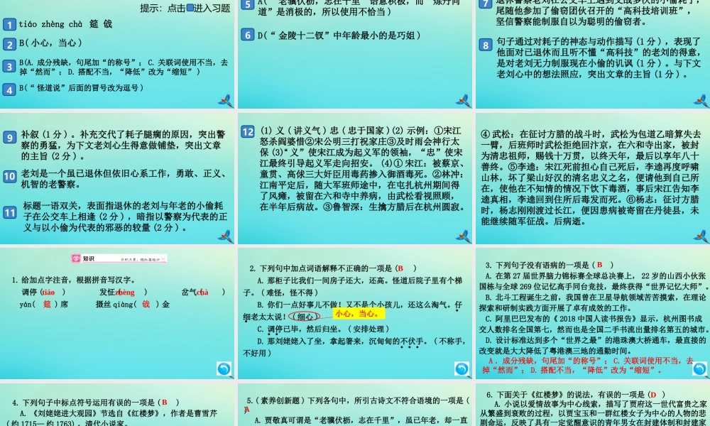 (通用)九年级语文上册 第六单元 24 刘姥姥进大观园作业课件 新人教版 课件