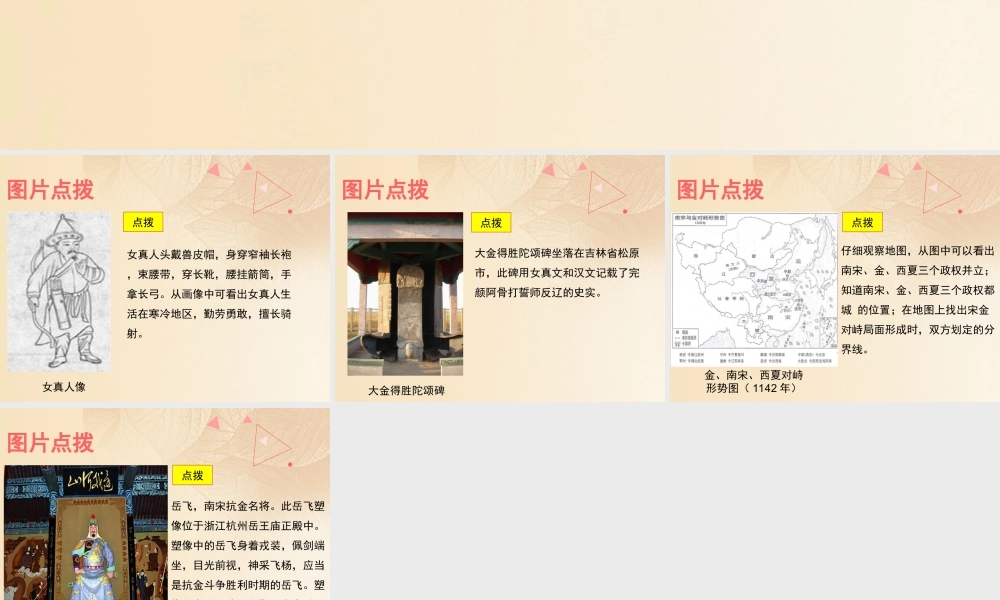 (秋季版)七年级历史下册 第二单元 辽宋夏金元时期：民族关系发展和社会变化 第8课(金与南宋的对峙)教材图片点拨素材 新人教版 素材