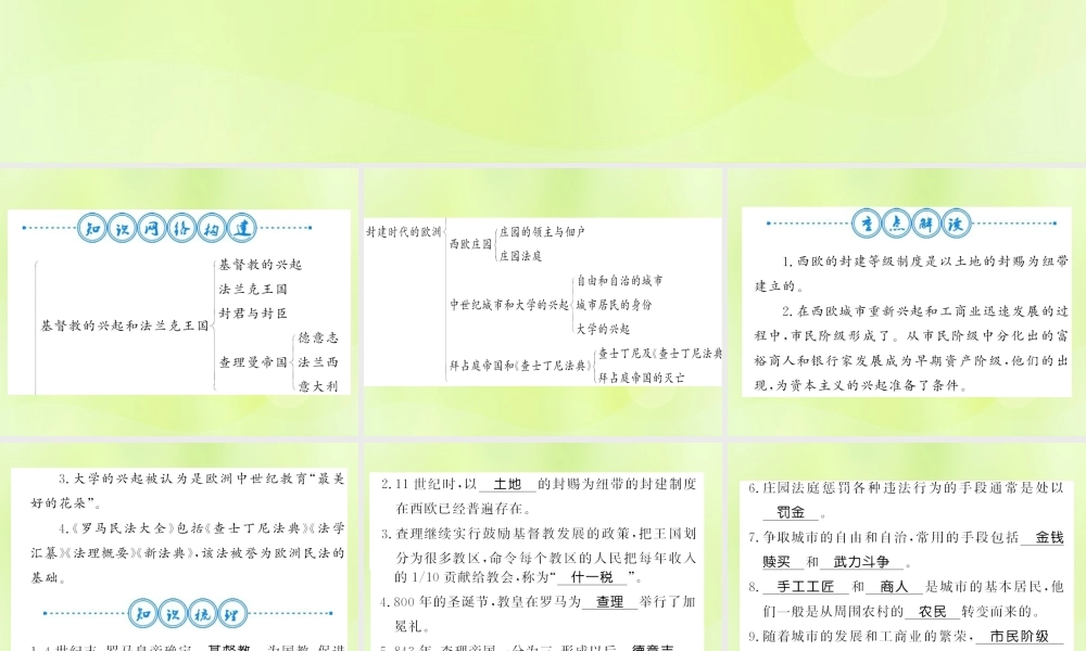 九年级历史上册 第3单元 封建时代的欧洲整理与复习习题课件 新人教版 课件