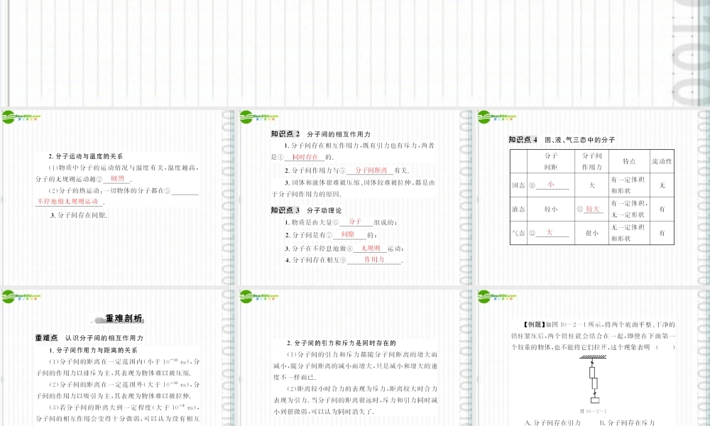 (随堂优化训练)八年级物理下册 第十章 10.2 分子动理论的初步认识配套课件 粤沪版 课件