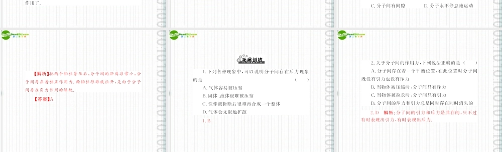 (随堂优化训练)八年级物理下册 第十章 10.2 分子动理论的初步认识配套课件 粤沪版 课件
