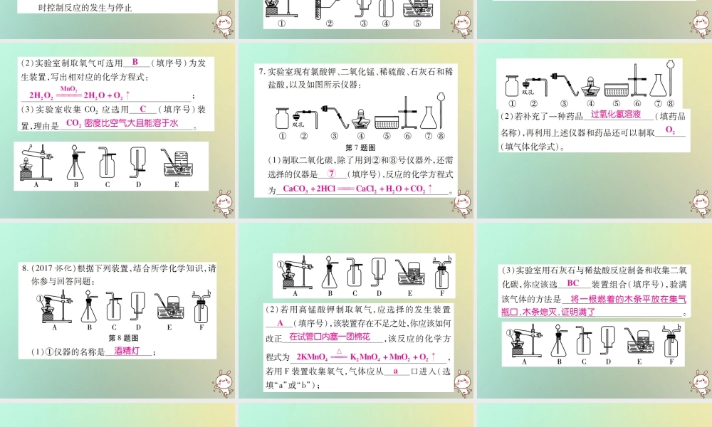 九年级化学上册 小专题11 气体的实验室制法课件 (新版)新人教版 课件