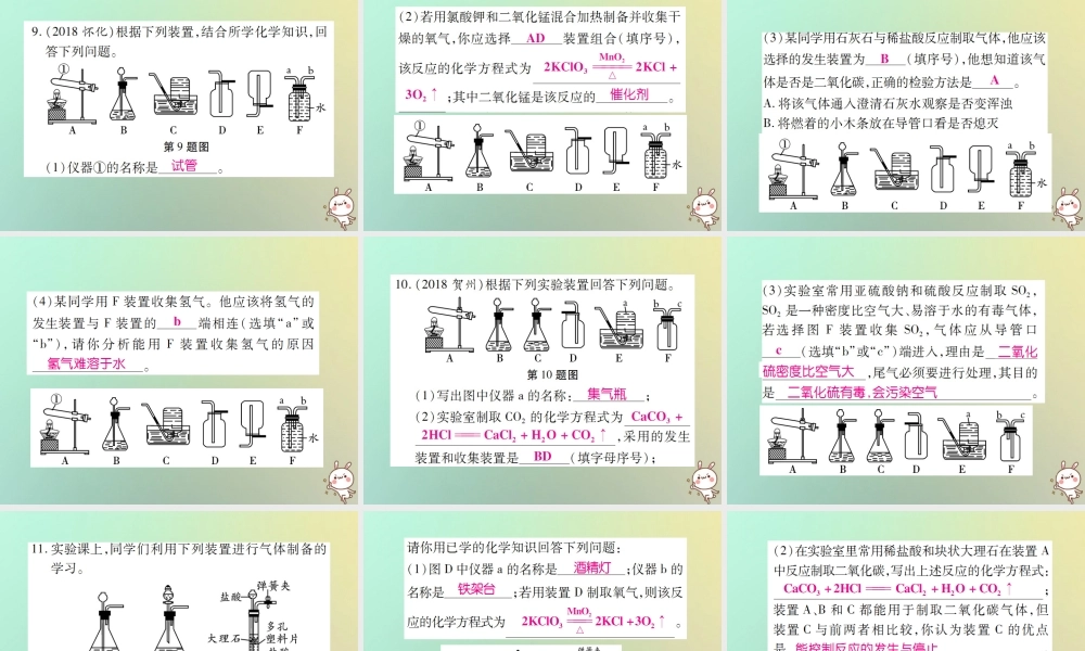 九年级化学上册 小专题11 气体的实验室制法课件 (新版)新人教版 课件
