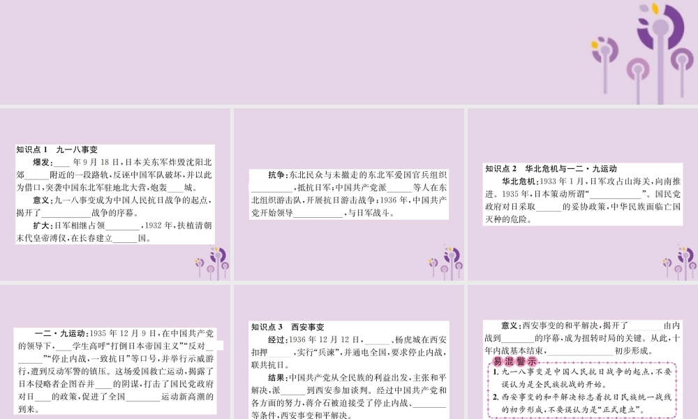 (河南专版)八年级历史上册 第六单元 中华民族的抗日战争 第18课 从九一八事变到西安事变课件 新人教版 课件