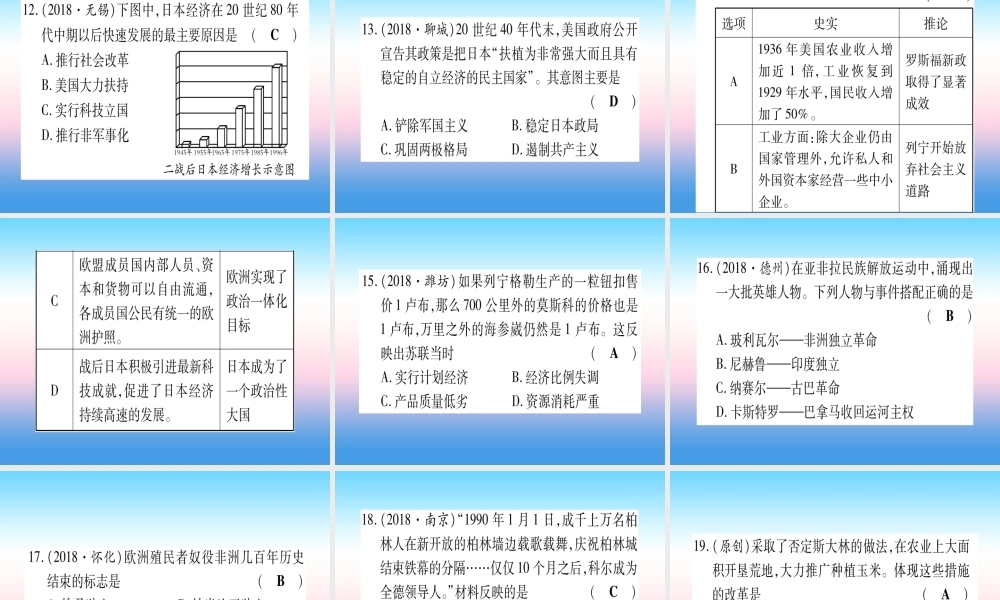 (云南专用)中考历史总复习 第一篇 考点系统复习 板块5 世界现代史 主题三 第二次世界大战后的世界(精练)课件