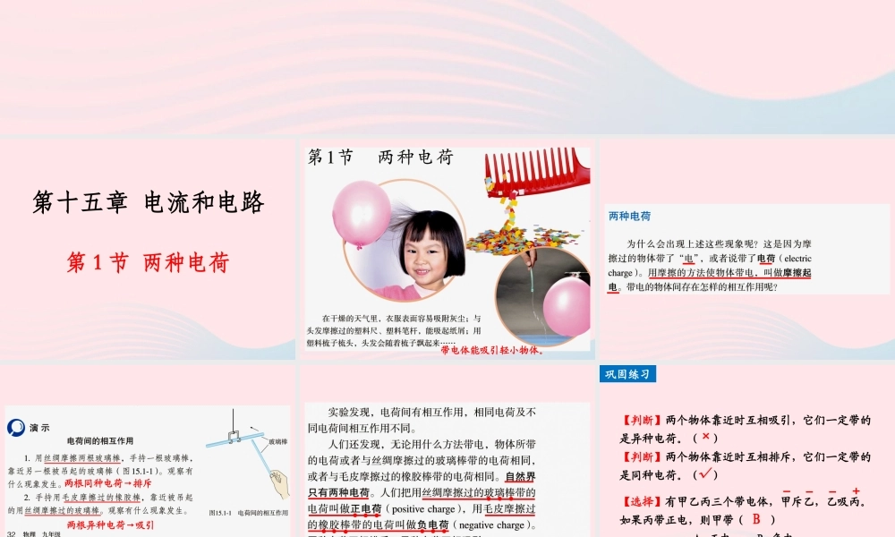 151两种电荷课件 九年级物理全册 15.1两种电荷课件+素材 (新版)新人教版