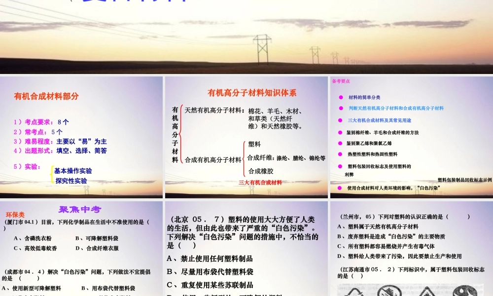 九年级化学 有机合成材料复习课件 湘教版 课件