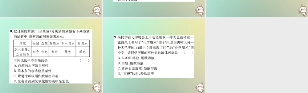 九年级化学下册 第十单元 酸和碱 课题1 常见的酸和碱 第1课时 酸碱指示剂习题课件 (新版)新人教版 课件