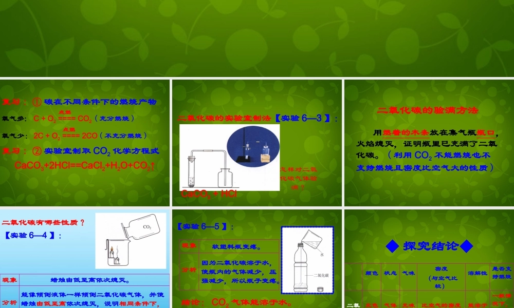 九年级化学上册 第六单元 课题3(二氧化碳和一氧化碳)二氧化碳的化学性质课件 (新版)新人教版 课件