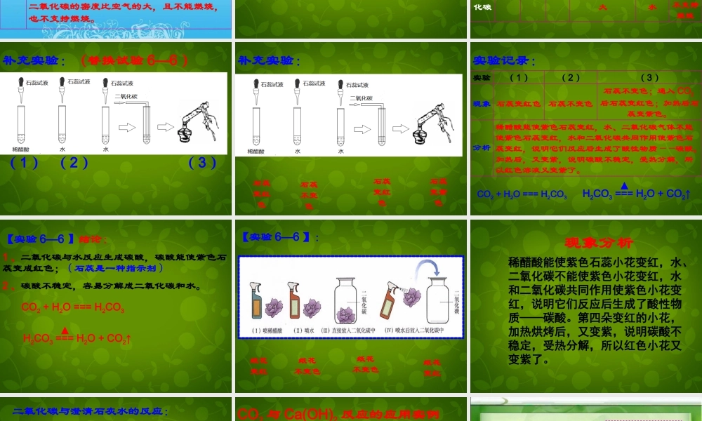 九年级化学上册 第六单元 课题3(二氧化碳和一氧化碳)二氧化碳的化学性质课件 (新版)新人教版 课件