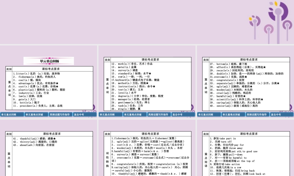 中考英语总复习 第一篇 教材知识梳理篇 九全 Units 13 14(精讲)课件