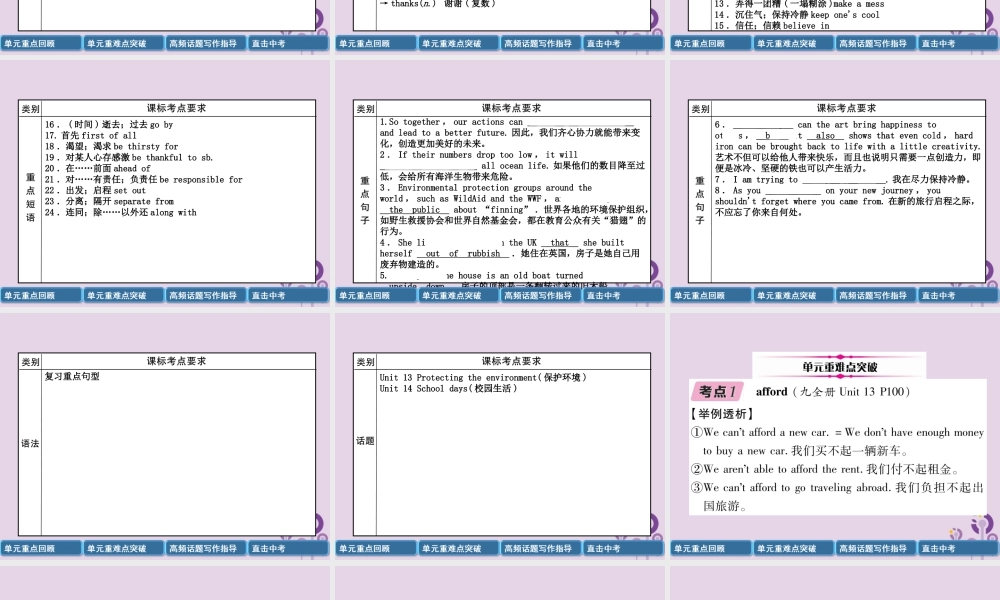 中考英语总复习 第一篇 教材知识梳理篇 九全 Units 13 14(精讲)课件