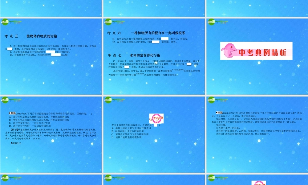 中考科学复习课件 专题4　绿色植物的新陈代谢 浙教版 课件
